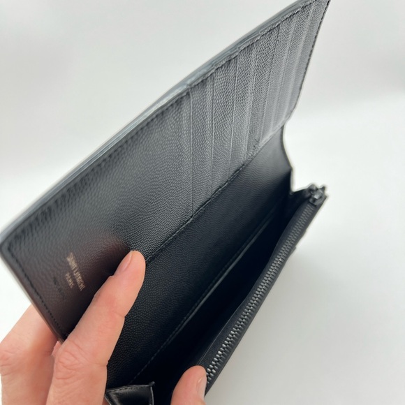 Authentic YSL Saint Laurent Cassandra Leather Long Bifold Wallet Black on Black - Picture 6 of 12